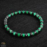 Green Agate Skull Silver - Healing Gemstone Bead Bracelet | 6mm