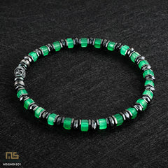Green Agate Skull Silver - Healing Gemstone Bead Bracelet | 6mm