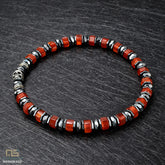 Red Agate Skull Silver - Healing Gemstone Bead Bracelet | 6mm