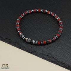 Red Agate Skull Silver - Healing Gemstone Bead Bracelet | 6mm
