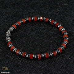 Red Agate Skull Silver - Healing Gemstone Bead Bracelet | 6mm