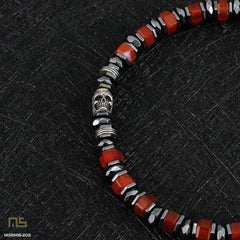 Red Agate Skull Silver - Healing Gemstone Bead Bracelet | 6mm