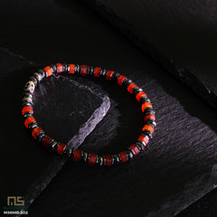 Red Agate Skull Silver - Healing Gemstone Bead Bracelet | 6mm