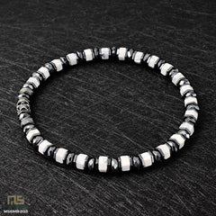 White Howlite Skull Silver - Healing Gemstone Bead Bracelet | 6mm