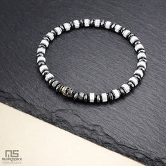 White Howlite Skull Silver - Healing Gemstone Bead Bracelet | 6mm