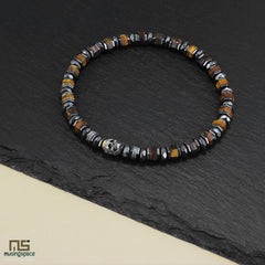 Tiger Eye Skull Silver - Healing Gemstone Bead Bracelet | 6mm