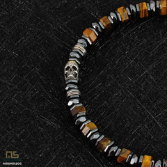 Tiger Eye Skull Silver - Healing Gemstone Bead Bracelet | 6mm