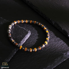 Tiger Eye Skull Silver - Healing Gemstone Bead Bracelet | 6mm