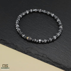 Grey Picture Jasper Skull Silver - Healing Gemstone Bead Bracelet | 6mm #1