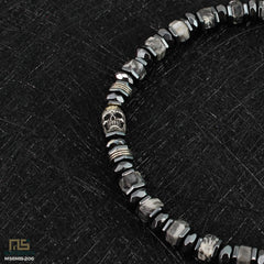 Grey Picture Jasper Skull Silver - Healing Gemstone Bead Bracelet | 6mm #1