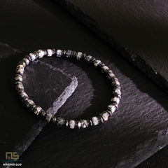 Grey Picture Jasper Skull Silver - Healing Gemstone Bead Bracelet | 6mm #1