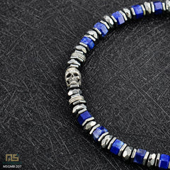 Lapis Lazuli Skull Silver - Healing Gemstone Bead Bracelet | 6mm