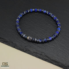 Lapis Lazuli Skull Silver - Healing Gemstone Bead Bracelet | 6mm