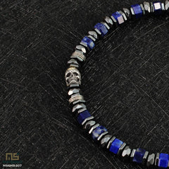 Lapis Lazuli Skull Silver - Healing Gemstone Bead Bracelet | 6mm