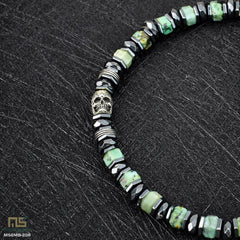 African Turquoise Skull Silver - Healing Gemstone Bead Bracelet | 6mm