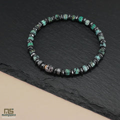 African Turquoise Skull Silver - Healing Gemstone Bead Bracelet | 6mm