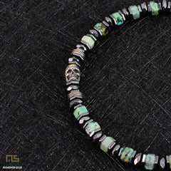 African Turquoise Skull Silver - Healing Gemstone Bead Bracelet | 6mm