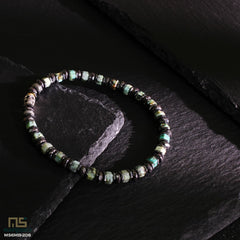 African Turquoise Skull Silver - Healing Gemstone Bead Bracelet | 6mm