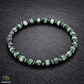 Green Spot Jasper Skull Silver - Healing Gemstone Bead Bracelet | 6mm