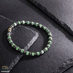 Green Spot Jasper Skull Silver - Healing Gemstone Bead Bracelet | 6mm