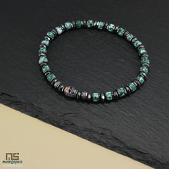 Green Spot Jasper Skull Silver - Healing Gemstone Bead Bracelet | 6mm