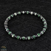 Green Spot Jasper Skull Silver - Healing Gemstone Bead Bracelet | 6mm