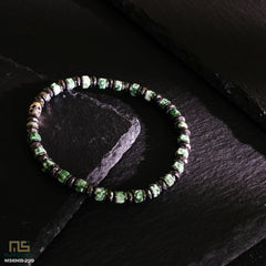 Green Spot Jasper Skull Silver - Healing Gemstone Bead Bracelet | 6mm