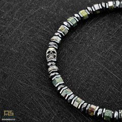 Dragon Blood Jasper Skull Silver - Healing Gemstone Bead Bracelet | 6mm