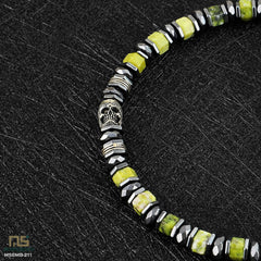 Yellow Turquoise Skull Silver - Healing Gemstone Bead Bracelet | 6mm