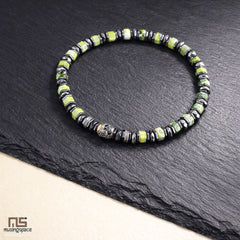 Yellow Turquoise Skull Silver - Healing Gemstone Bead Bracelet | 6mm