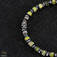 Yellow Turquoise Skull Silver - Healing Gemstone Bead Bracelet | 6mm