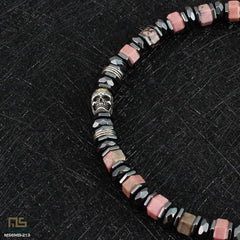 Rhodochrosite Skull Silver - Healing Gemstone Bead Bracelet | 6mm