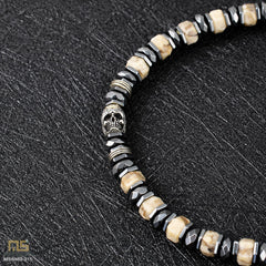 Feldspar Sterling Silver Skull - Healing Gemstone Mens Beaded Bracelets | 6mm