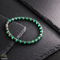 Green Agate Skull Silver - Healing Gemstone Bead Bracelet | 6mm
