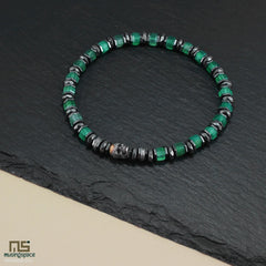 Green Agate Skull Silver - Healing Gemstone Bead Bracelet | 6mm