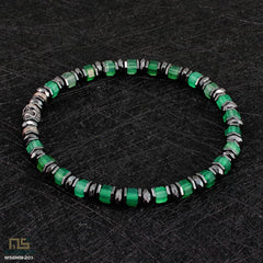 Green Agate Skull Silver - Healing Gemstone Bead Bracelet | 6mm