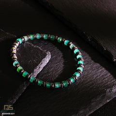 Green Agate Skull Silver - Healing Gemstone Bead Bracelet | 6mm