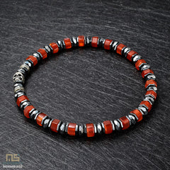 Red Agate Skull Silver - Healing Gemstone Bead Bracelet | 6mm
