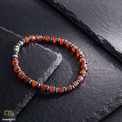 Red Agate Skull Silver - Healing Gemstone Bead Bracelet | 6mm