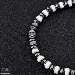 White Howlite Skull Silver - Healing Gemstone Bead Bracelet | 6mm