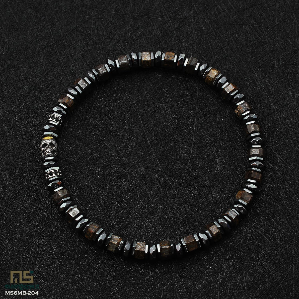 Bronzite Skull Silver - Healing Gemstone Bead Bracelet | 6mm