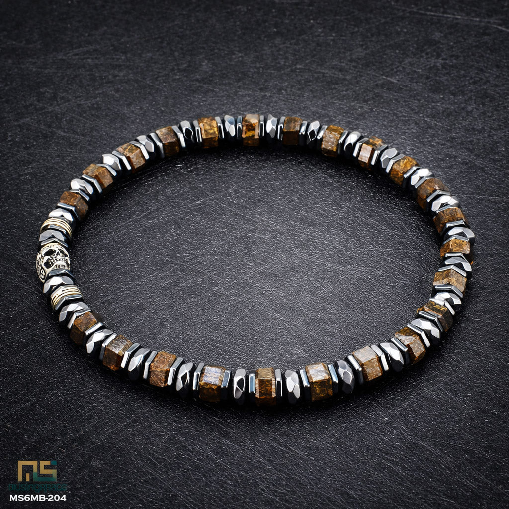 Bronzite Skull Silver - Healing Gemstone Bead Bracelet | 6mm