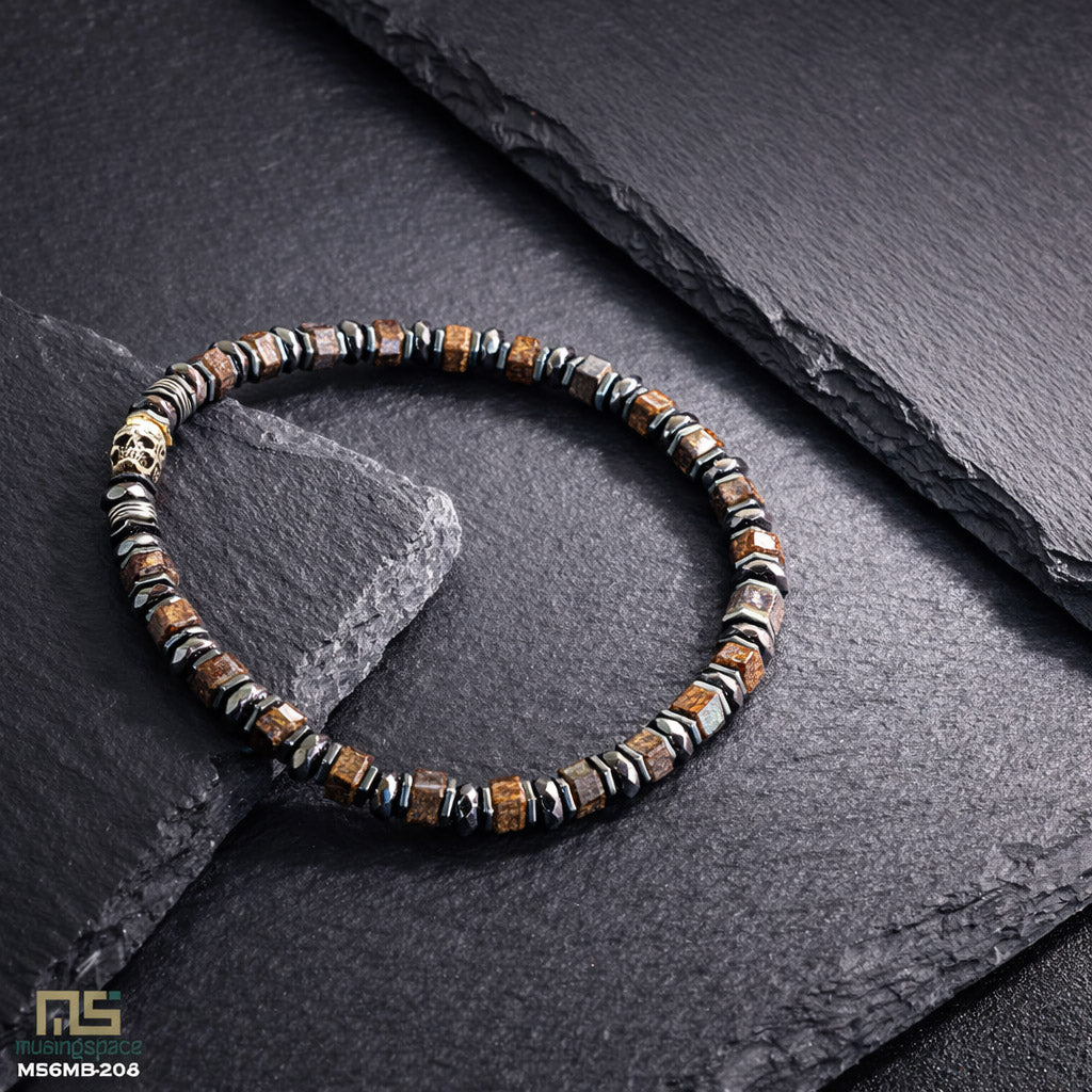 Bronzite Skull Silver - Healing Gemstone Bead Bracelet | 6mm