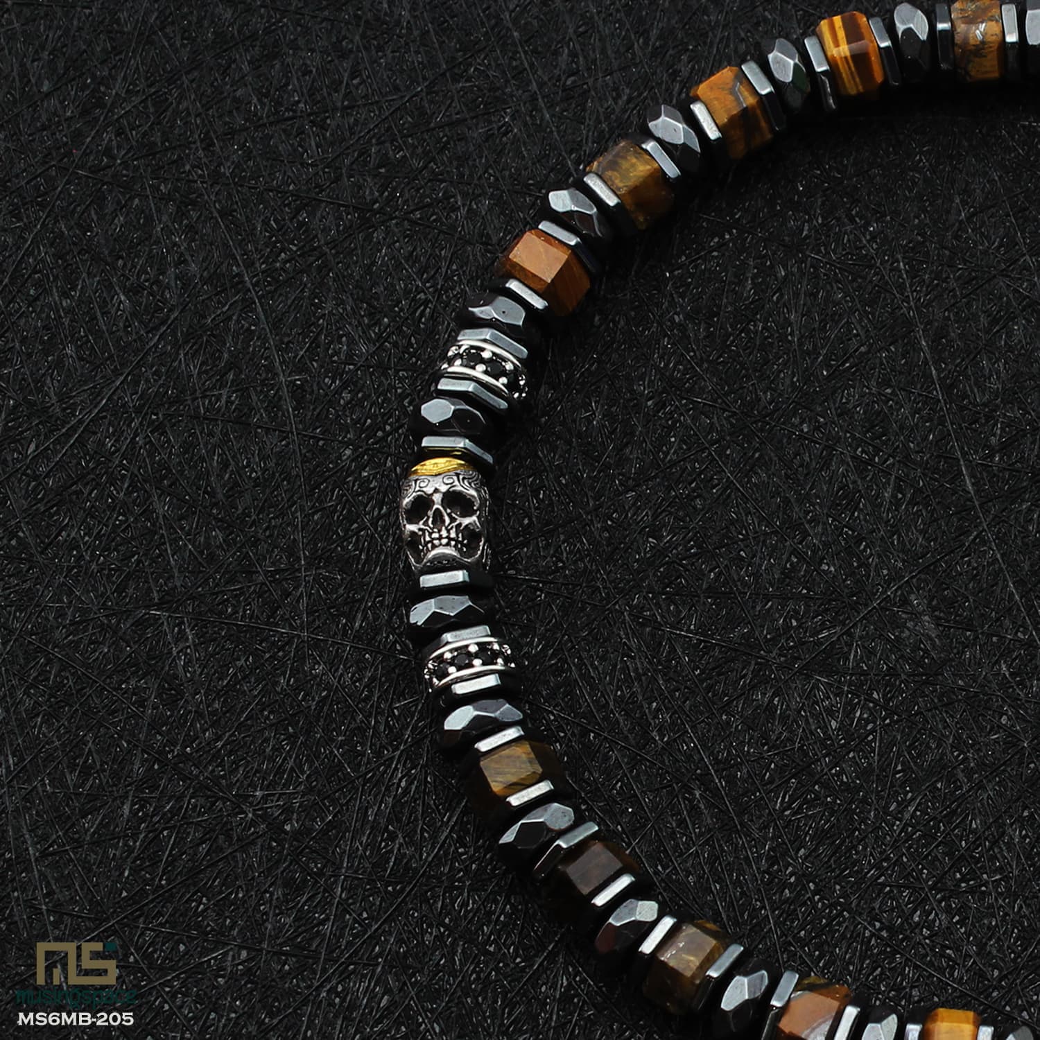 Tiger Eye Skull Silver - Healing Gemstone Bead Bracelet | 6mm