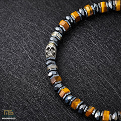 Tiger Eye Skull Silver - Healing Gemstone Bead Bracelet | 6mm