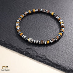 Tiger Eye Skull Silver - Healing Gemstone Bead Bracelet | 6mm