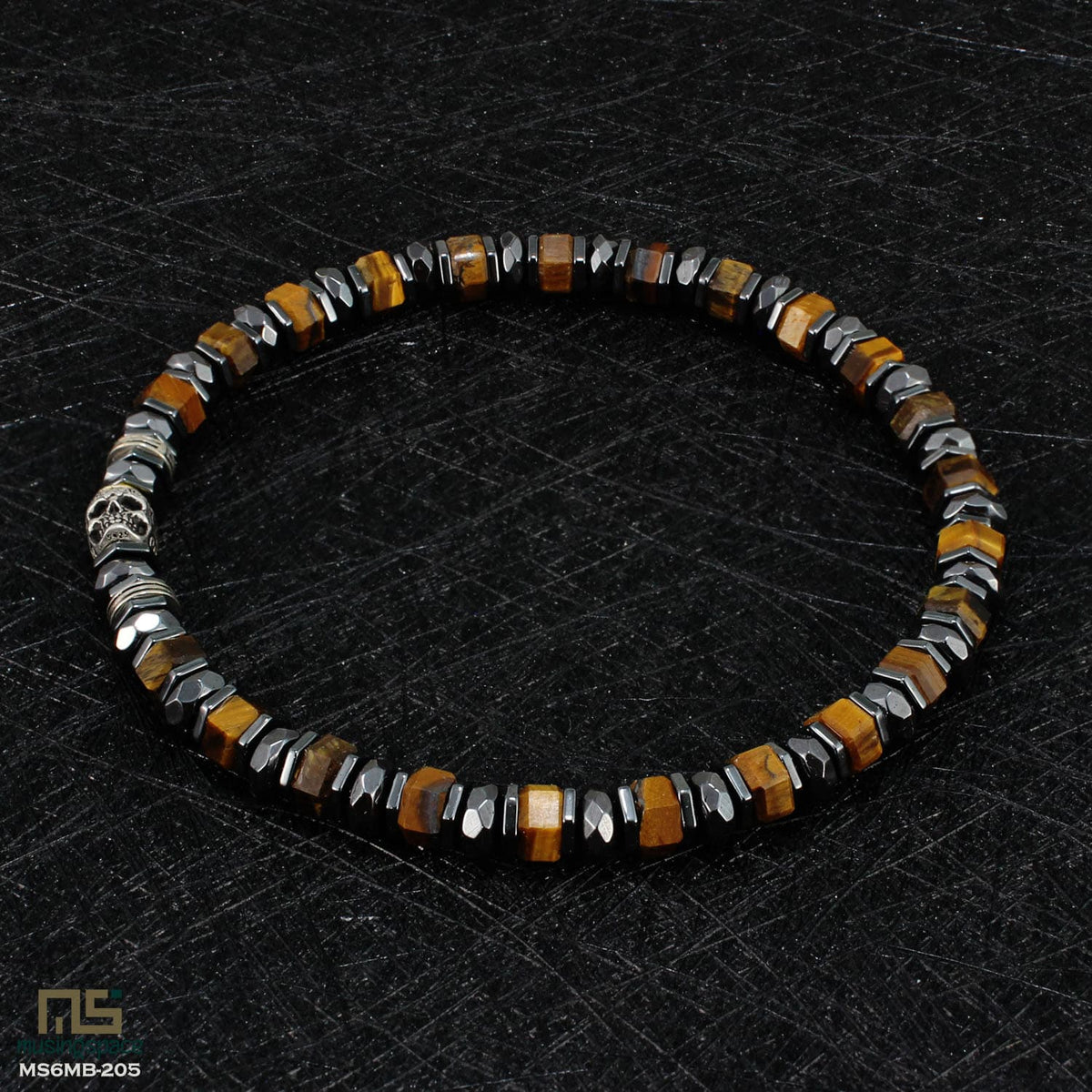 Tiger Eye Skull Silver - Healing Gemstone Bead Bracelet | 6mm