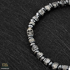 Grey Picture Jasper Skull Silver - Healing Gemstone Bead Bracelet | 6mm #1