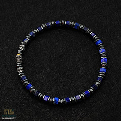 Lapis Lazuli Skull Silver - Healing Gemstone Bead Bracelet | 6mm