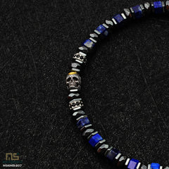 Lapis Lazuli Skull Silver - Healing Gemstone Bead Bracelet | 6mm